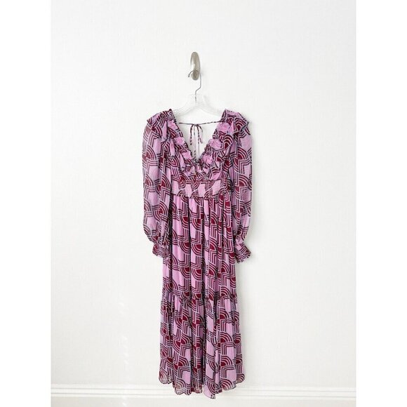 NWT Anthropologie The Odetta Ruffled Maxi Dress XXS V-Neck $198 Purple Lavender - Picture 8 of 10